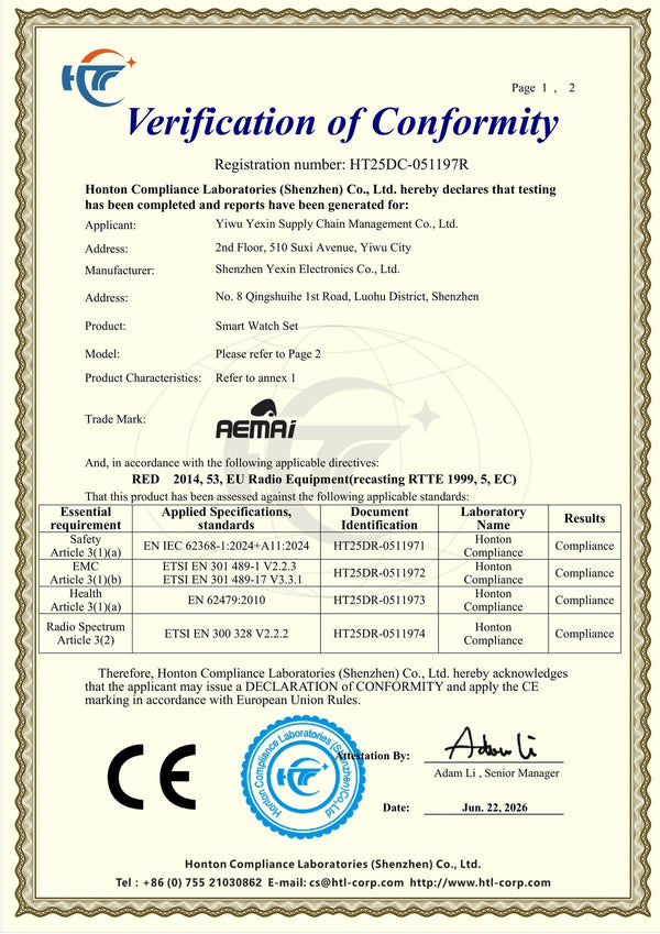CE, RoHS & FCC certifications for smart watches and earbuds