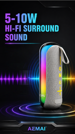 AEMAI B-32 Portable Bluetooth Speaker with Dynamic RGB Light Show - Mini Wireless Speaker, 360° Surround Sound, Dual Drivers, IPX5 Waterproof, Outdoor Party Speaker with Carry Strap