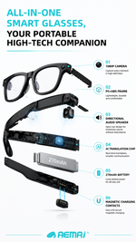 AEMAI SAG13 AI Smart Glasses - 1080P Camera, Real-Time AI Translation, Anti-Blue-Light Lens & Directional Audio with IP67 Waterproof