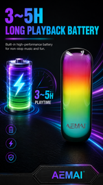 AEMAI B-32 Portable Bluetooth Speaker with Dynamic RGB Light Show - Mini Wireless Speaker, 360° Surround Sound, Dual Drivers, IPX5 Waterproof, Outdoor Party Speaker with Carry Strap
