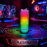 AEMAI B-32 Portable Bluetooth Speaker with Dynamic RGB Light Show - Mini Wireless Speaker, 360° Surround Sound, Dual Drivers, IPX5 Waterproof, Outdoor Party Speaker with Carry Strap