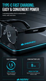 AEMAI SAG5 Smart Audio Glasses - Polarized Sunglasses with Bluetooth Speaker, IP67 Waterproof, Touch Control & Type-C Fast Charging