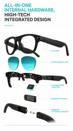 AEMAI TK Smart Photochromic Glasses with AI Real-Time Translation, Open-Ear Audio & App Control - Auto-Tinting Lenses, Waterproof, Bluetooth Sunglasses for Travel & Business