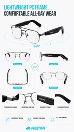 AEMAI SAG5 Smart Audio Glasses - Polarized Sunglasses with Bluetooth Speaker, IP67 Waterproof, Touch Control & Type-C Fast Charging