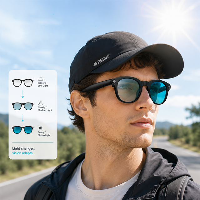 AEMAI TK Smart Photochromic Glasses with AI Real-Time Translation, Open-Ear Audio & App Control - Auto-Tinting Lenses, Waterproof, Bluetooth Sunglasses for Travel & Business