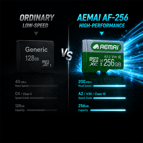 AEMAI AF-256 256GB Micro SD Card with Adapter - 200MB/s Read Speed, A2 V30 Class 10, UHS-I High Speed Memory Card for Camera, Drone, Dash Cam, Nintendo Switch