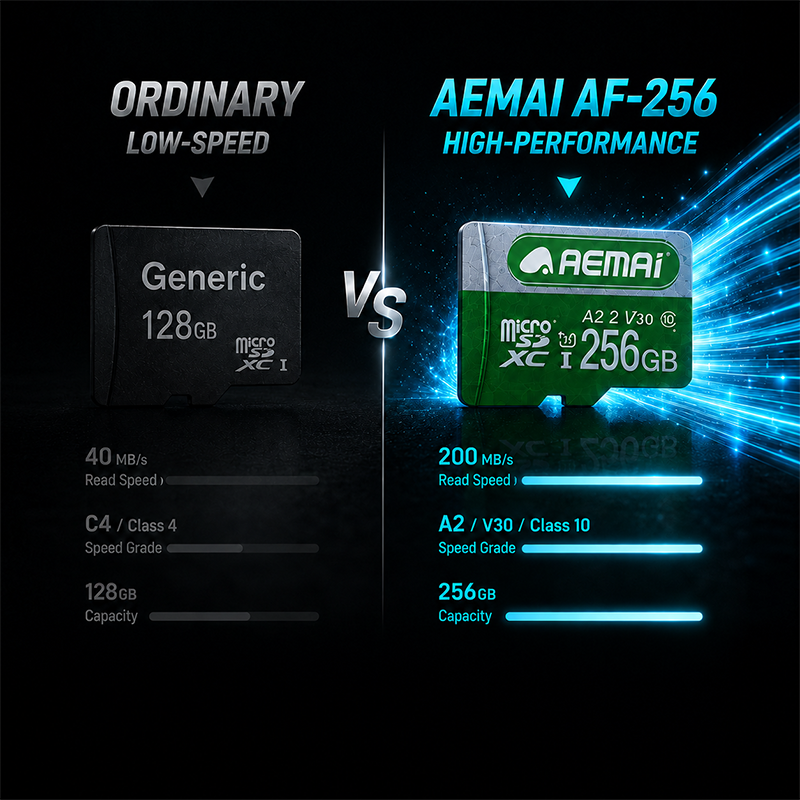 AEMAI AF-256 256GB Micro SD Card with Adapter - 200MB/s Read Speed, A2 V30 Class 10, UHS-I High Speed Memory Card for Camera, Drone, Dash Cam, Nintendo Switch