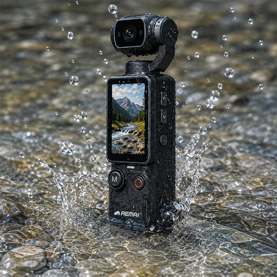 AEMAI XJD99 4K WiFi Handheld Gimbal Camera - Built-in 128GB Storage, Waterproof, Touchscreen Display, Pocket-Sized Action Camera for Vlogging, Sports & Travel