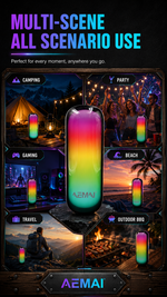 AEMAI B-32 Portable Bluetooth Speaker with Dynamic RGB Light Show - Mini Wireless Speaker, 360° Surround Sound, Dual Drivers, IPX5 Waterproof, Outdoor Party Speaker with Carry Strap