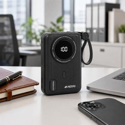 AEMAI PD-61 10000mAh Portable Power Bank with LED Digital Display - Dual Input (Lightning + Type-C), Fast Charging, Compact Design with Carry Strap, External Battery Pack for iPhone, Samsung & More
