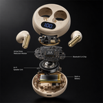 AEMAI Q5 Open-Ear Clip-On Earbuds with LED Digital Display Case - Bluetooth 5.4, Active Noise Cancellation, Surround Sound, Voice Control, Waterproof Wireless Headphones, Gold & Beige