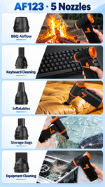AEMAI AF123 handheld turbo jet blower with four removable batteries and LED work light - detailed view 2