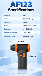 AEMAI AF123 handheld turbo jet blower with four removable batteries and LED work light - detailed view 6