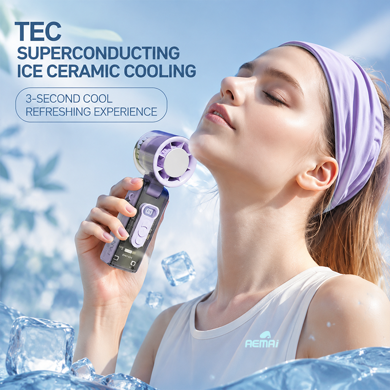 AEMAI AF25 handheld cooling fan with TEC ice-ceramic cooling and digital display