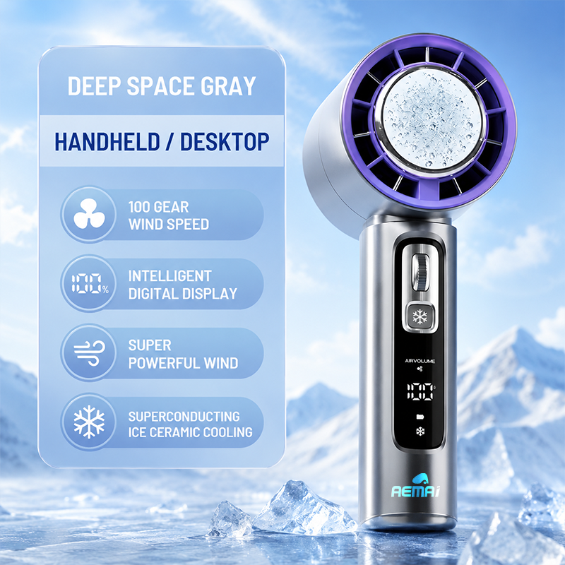 AEMAI AF5 deep space gray cooling fan with 100-gear wind speed handheld desktop