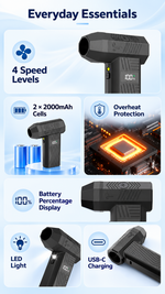 AEMAI AF63 compact black turbo blower 94x150mm with digital battery display - detailed view 4