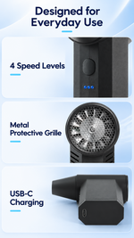 AEMAI AF64 minimalist black turbo blower with one button and three speed LEDs - detailed view 1