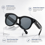 AEMAI AI glasses AI HD camera hands-free capture smart everyday wear lightweight frame matte black on display stand

