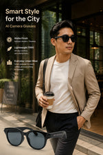 AEMAI AI camera glasses smart style city matte finish lightweight TR90 everyday urban wear man in suit coffee
