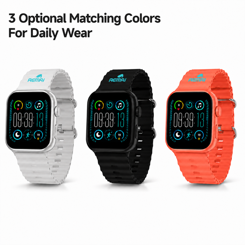 Health tracking smart watch with AEMAI branding