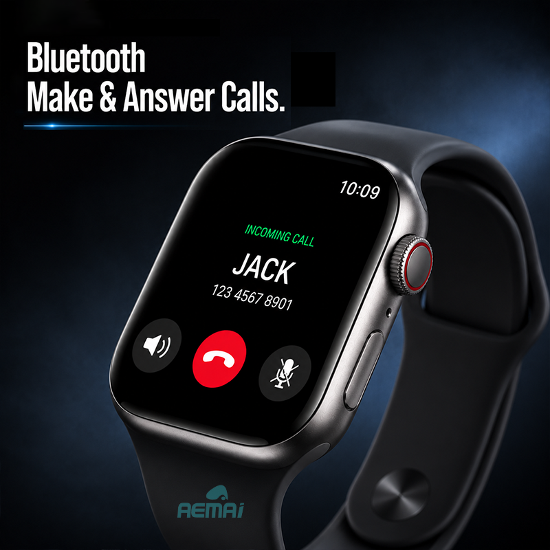 Health tracking smart watch with AEMAI branding