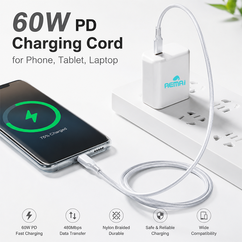 AEMAI AX-108 60W PD fast charging cable USB-C to USB-C nylon braided