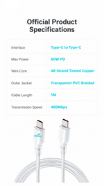 AEMAI AX-108 60W PD fast charging cable USB-C to USB-C nylon braided - detailed view 6