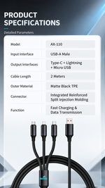 AEMAI AX-110 3-in-1 charging cable for iOS Android Micro devices - detailed view 6