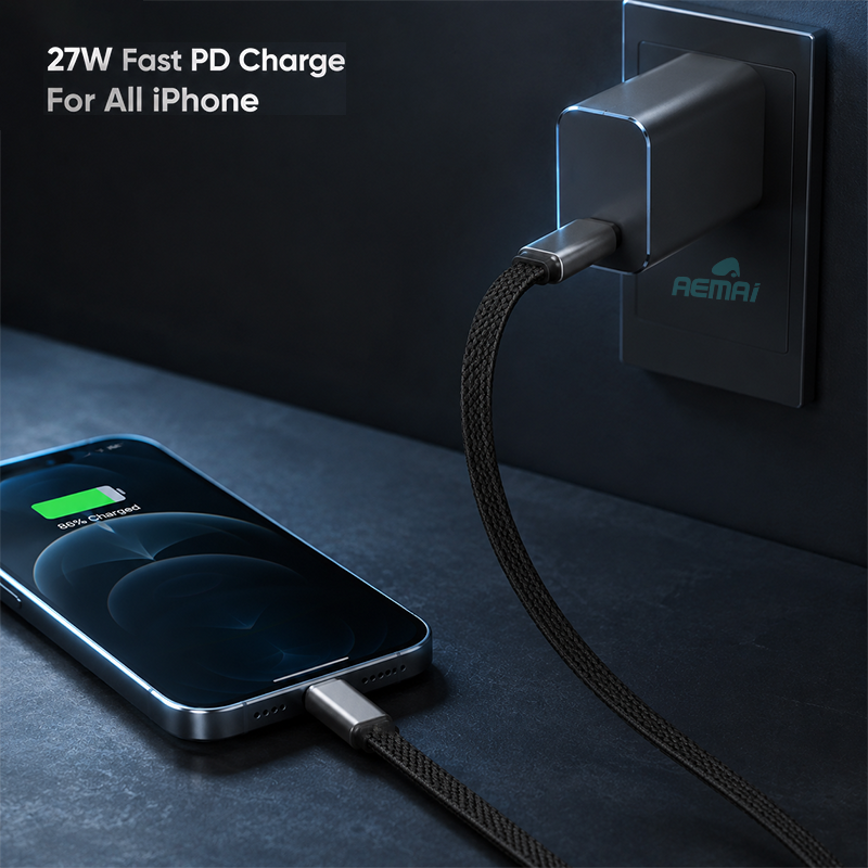 AEMAI AX-112 27W PD fast charging cable for iPhone with braided design
