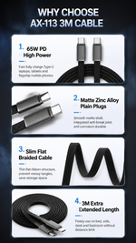 AEMAI AX-113 durable braided Type-C cable slim flat anti-tangle - detailed view 4