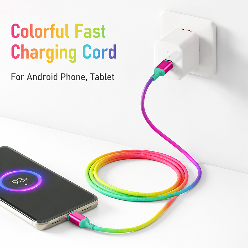 AEMAI AX-71 rainbow gradient braided fast charging cord USB-A to Type-C