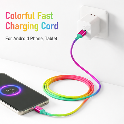 AEMAI AX-71 Colorful Fast Charging Cord USB-A to Type-C – Rainbow Gradient Braided - Rainbow gradient braid...