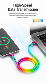 AEMAI AX-71 rainbow gradient braided fast charging cord USB-A to Type-C - detailed view 2
