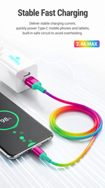 AEMAI AX-71 rainbow gradient braided fast charging cord USB-A to Type-C - detailed view 3