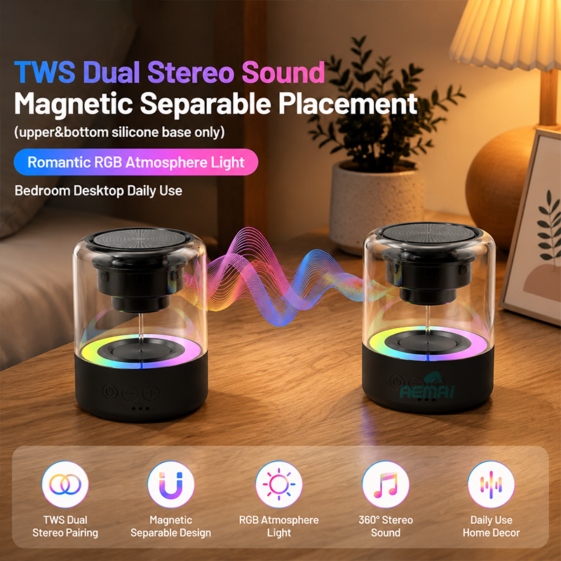 Portable Bluetooth speaker with AEMAI branding