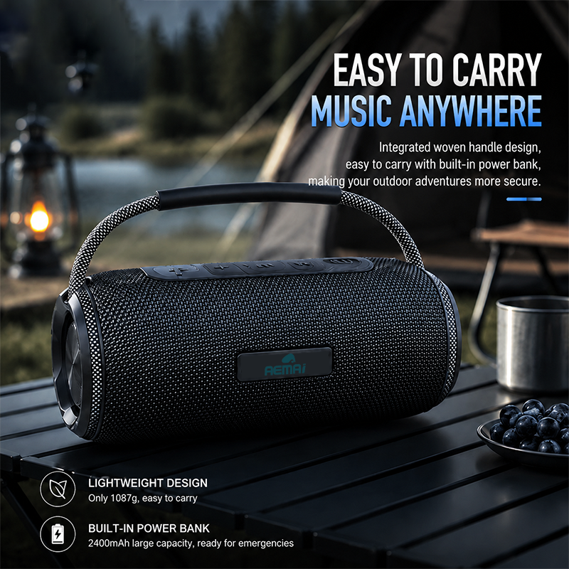 Portable Bluetooth speaker with AEMAI branding