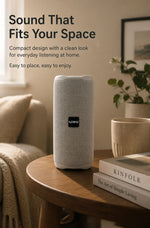 AEMAI B34 speaker sound fits your space compact clean design everyday listening home wooden table cozy living room
