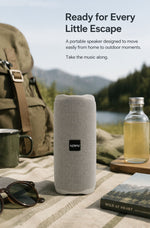 AEMAI B34 speaker ready for every little escape outdoor camping picnic blanket backpack lake mountain background
