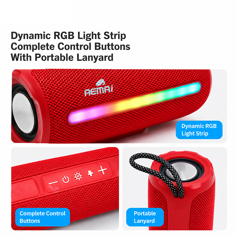Portable Bluetooth speaker with AEMAI branding
