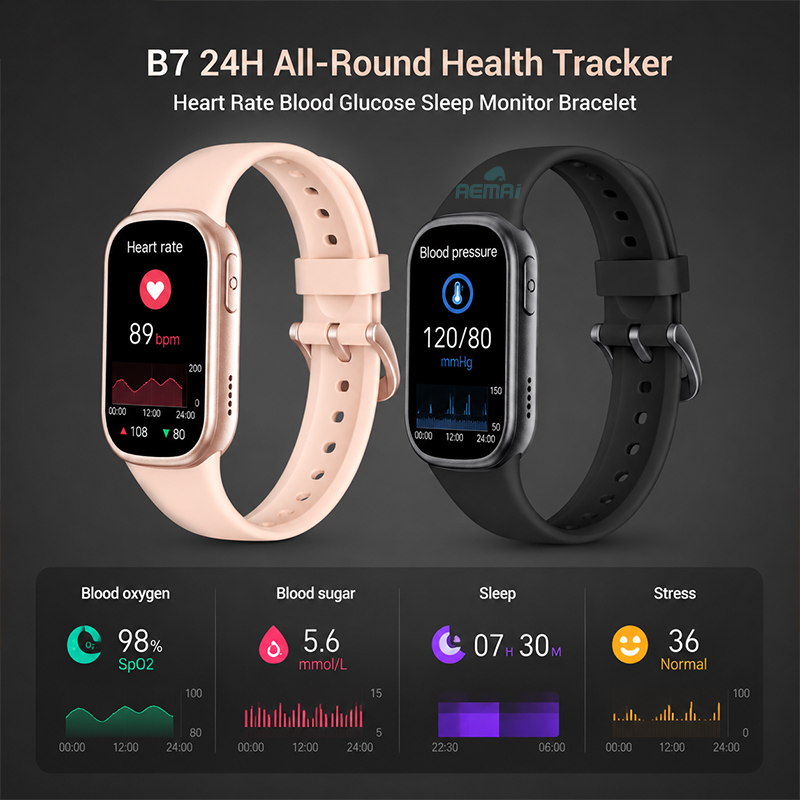Health tracking smart watch with AEMAI branding