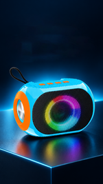 AEMAI BM26 portable Bluetooth speaker with RGB ring light and orange passive radiator - detailed view 1