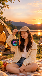 AEMAI BM26 portable Bluetooth speaker with RGB ring light and orange passive radiator - detailed view 3