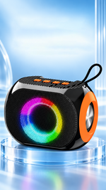 AEMAI BM26 portable Bluetooth speaker with RGB ring light and orange passive radiator - detailed view 4