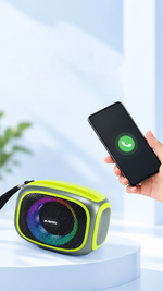 AEMAI BM35 compact neon green portable Bluetooth speaker with RGB ring light and strap - detailed view 2