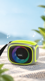 AEMAI BM35 compact neon green portable Bluetooth speaker with RGB ring light and strap - detailed view 5
