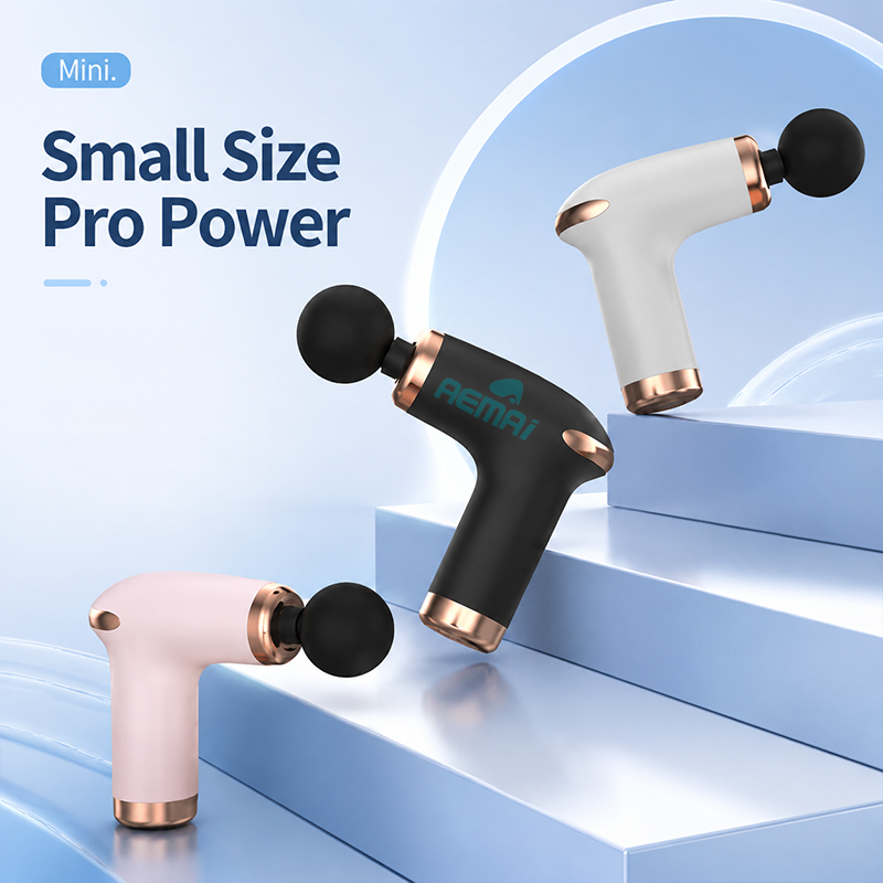 Mini deep tissue massage gun with AEMAI branding