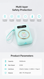 AEMAI CD167 10000mAh power bank with 4-in-1 built-in cables mint green - detailed view 6