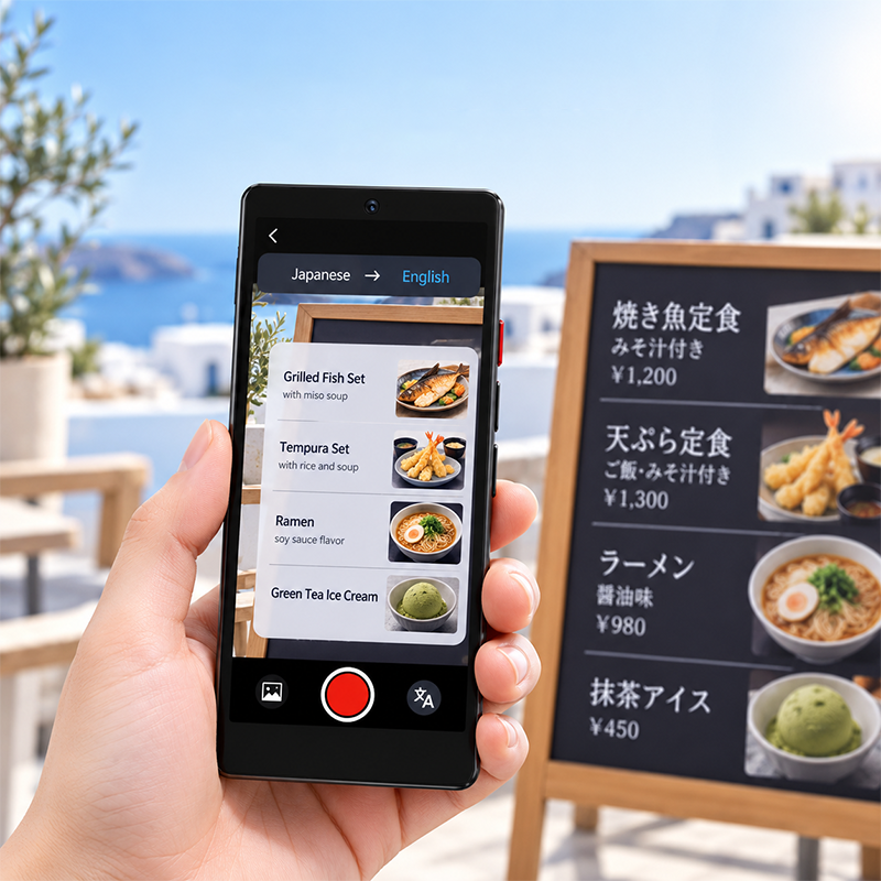 AEMAI FY26 handheld two-way voice translator with dual language screen and three buttons