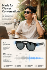 AEMAI glasses dual microphone ENC noise reduction clearer conversations city noise street to work call waveform
