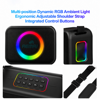 AEMAI LY425 Portable Bluetooth Speaker with RGB Ambient Light & Shoulder Strap - Multi-position dynamic RGB...